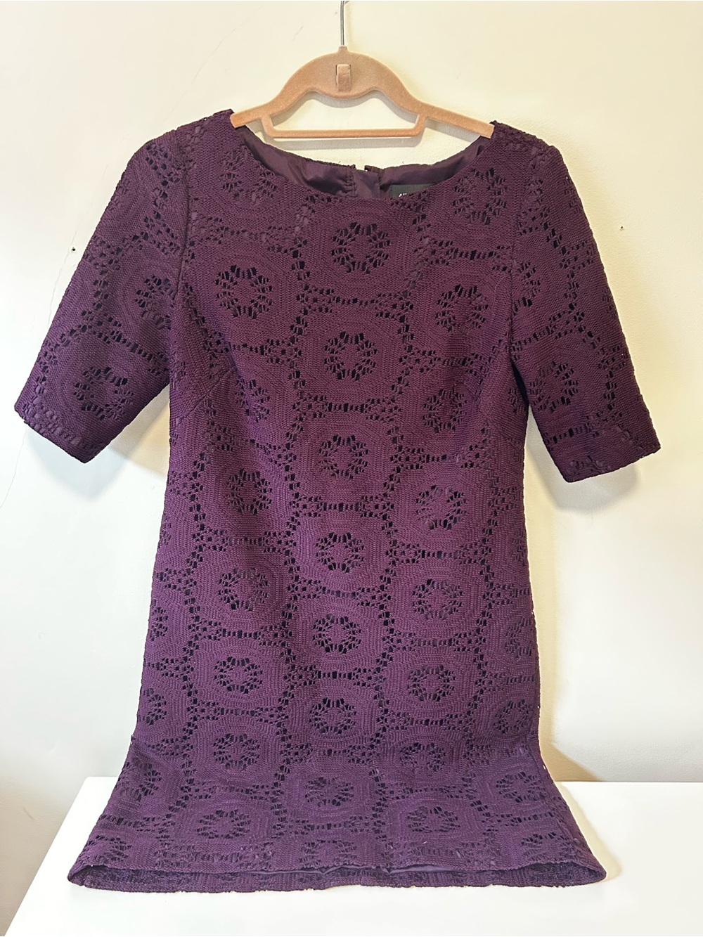 Adrianna Papell Eggplant Purple Crochet Lace Shift Dress